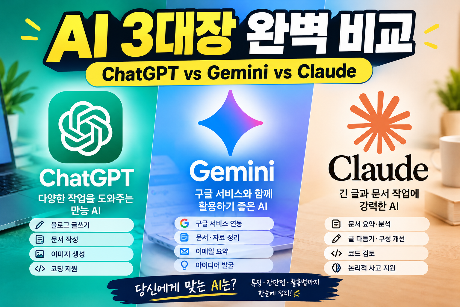 AI 3대장 완벽 비교 인포그래픽